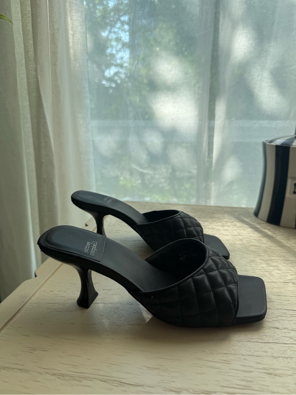 Jeffrey Campbell Black Quilted Mule Heels for Women - Elegant Slip-On Pumps 8